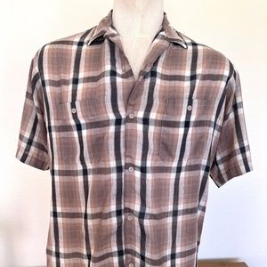80's Triumph of California - Brown Plaid Short Sleeve Shirt - Size Large